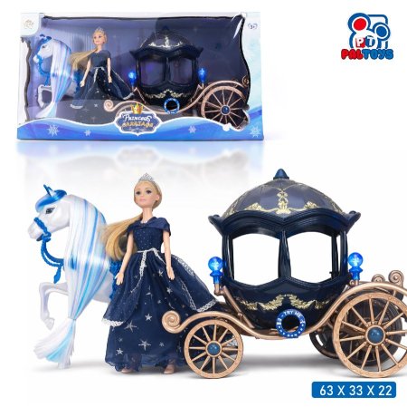 طقم عربة أميرات ملكية مع حصان ودمية (Princess Carriage Set) بطارية
