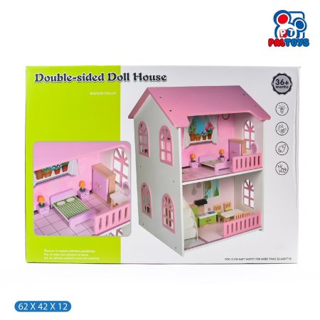 بيت دمى خشبي كبير وجهين – مع اثاث