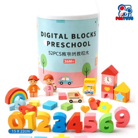 برميل مكعبات أشكال خشبية تعليمية للأطفال