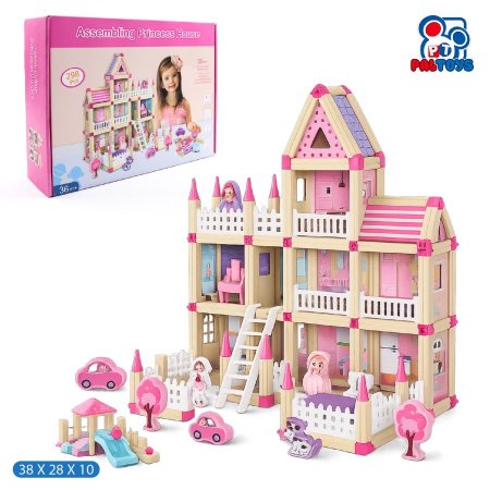 بيت أميرة خشب تركيب للأطفال – 298 قطعة مع إكسسوارات